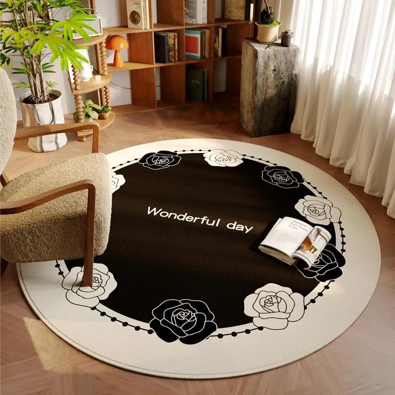 Round Nordic Minimalist Floral Geometric Abstract Pattern Carpet Soft NonSlip Rug For Living Room Reading Nook Home Decor