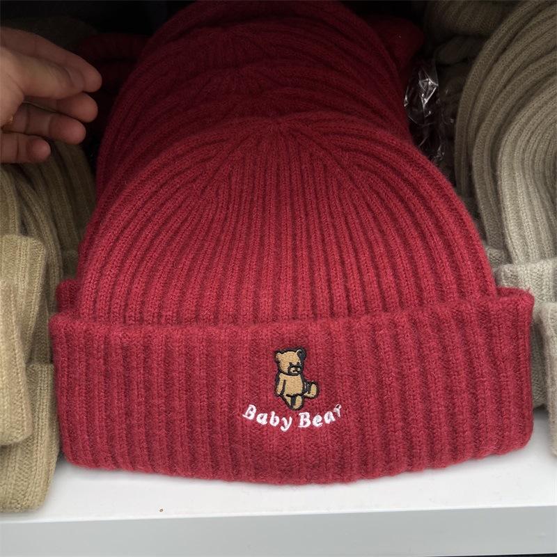 Winter Brief Stickerei Damen Wollstrickmütze großer Kopfumfang warm Ohrenschutz Kältemütze vielseitige Beutelmütze Tide