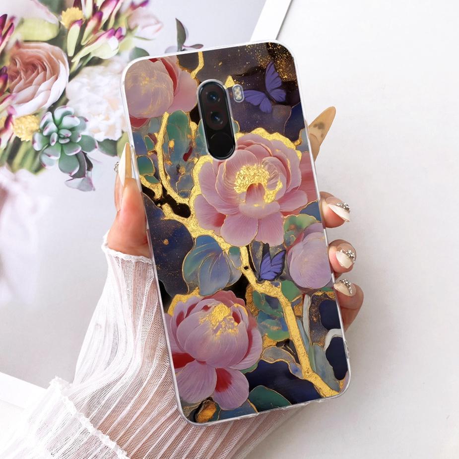 Para Xiaomi Pocophone F1 Funda Lujo Lazo Flores Pintadas Cubierta 6.18'' Suave TPU Funda para Teléfono Para Xiaomi Poco F1 PocoF1 Fundas Bumper