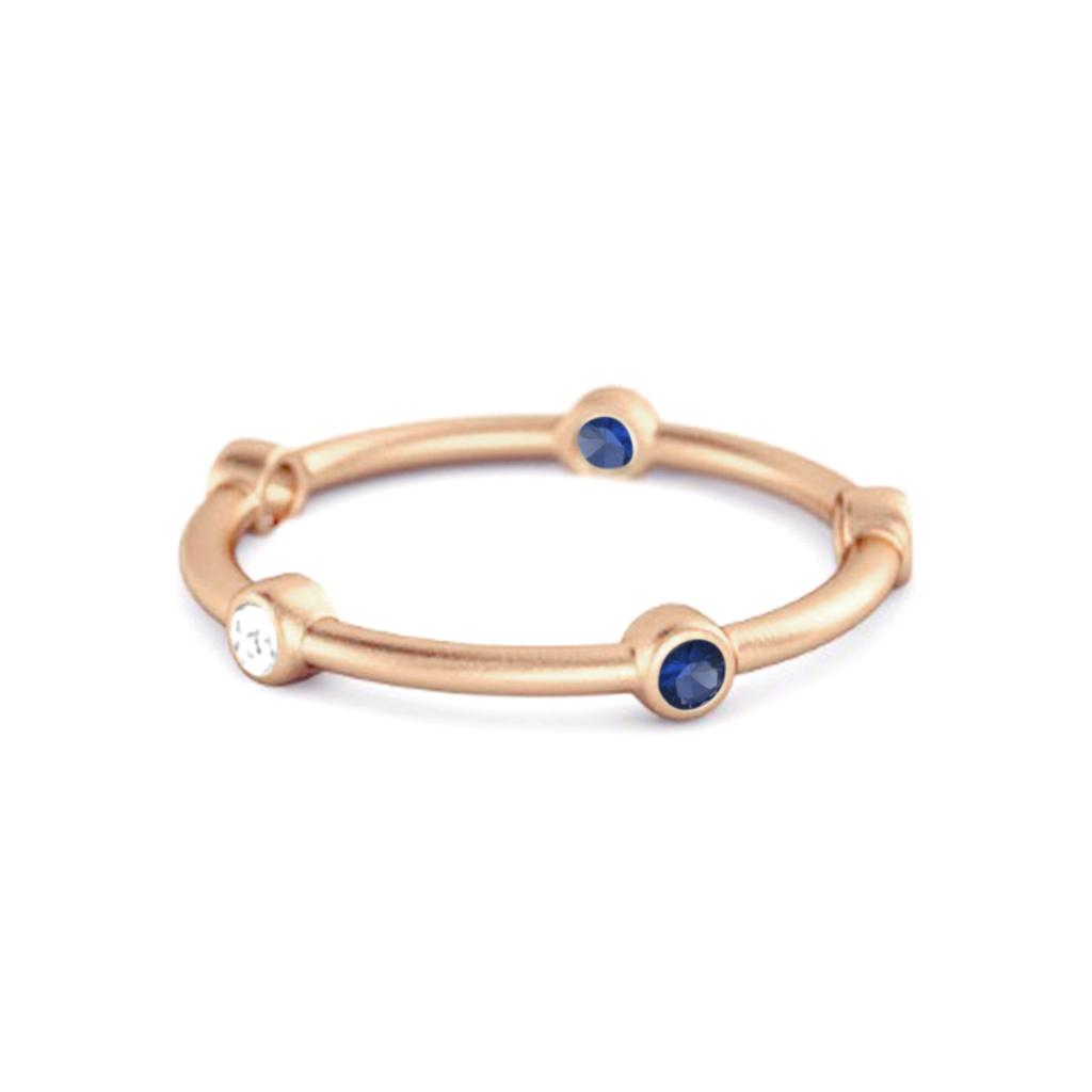 Blue Sapphire Bezel- 925 Set Stacking Band Ring - 925  Sterling Silver Rose Gold Vermeil