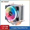 IWONGOU X99 Processor Cooler Am4 4 Heatpipes Radiator IWONGOU 4Pin PWM Cooling CPU 90mm RGB Fan for Intel Lga 2011/1366/1700/AMD