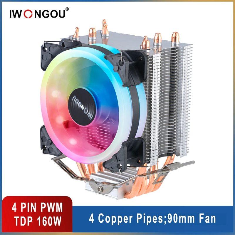 IWONGOU X99 Processor Cooler Am4 4 Heatpipes Radiator IWONGOU 4Pin PWM Cooling CPU 90mm RGB Fan for Intel Lga 2011/1366/1700/AMD