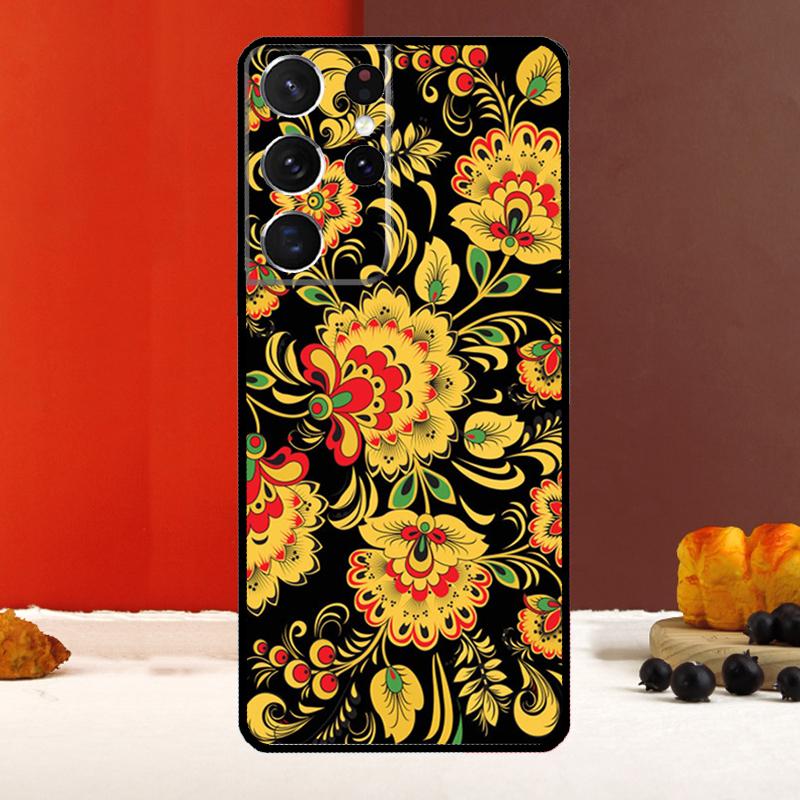 Khokhloma Russian Pattern Flower Cover For Samsung Galaxy S25 S24 S22 S23 Ultra S9 S10 Plus S20 S21 FE S25 FE Phone Case