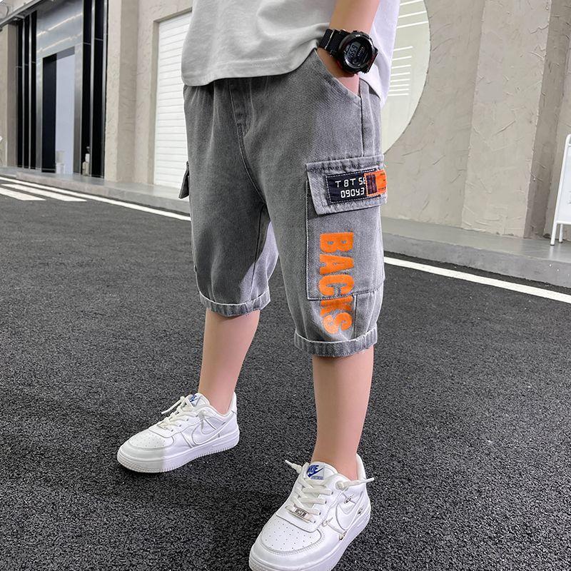 Short en jean pour adolescents de 4 à 10 ans, pantalon d'été doux imprimé lettres, pantalon décontracté pour enfants