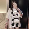 Camiseta Feminina de Verão Bordado de Animal Decoração de Panda Solta Comprimento Médio Gola Redonda Uso Diário Manga Curta Cor Contrastante Top de Verão Feminino Vestuário