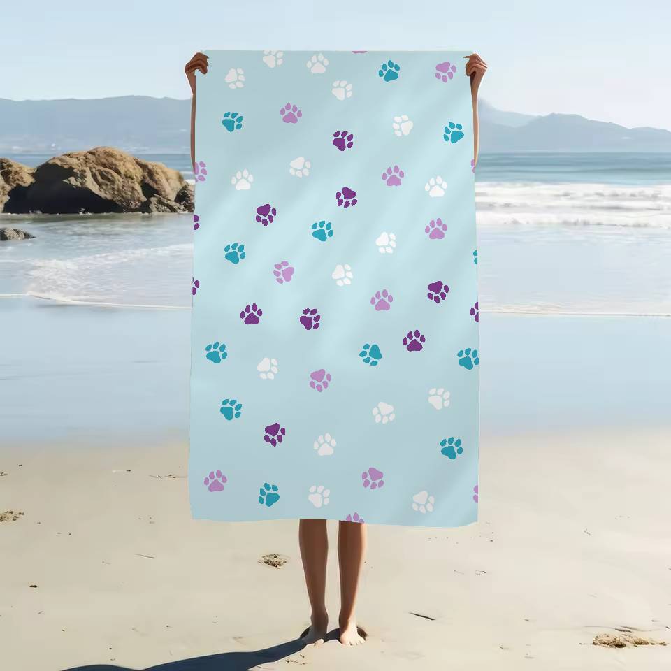 Animal Paw Print Microfiber Beach Towel Absorbent Quick Dry Soft Yoga Swimming Resort Mountain Climbing Towel