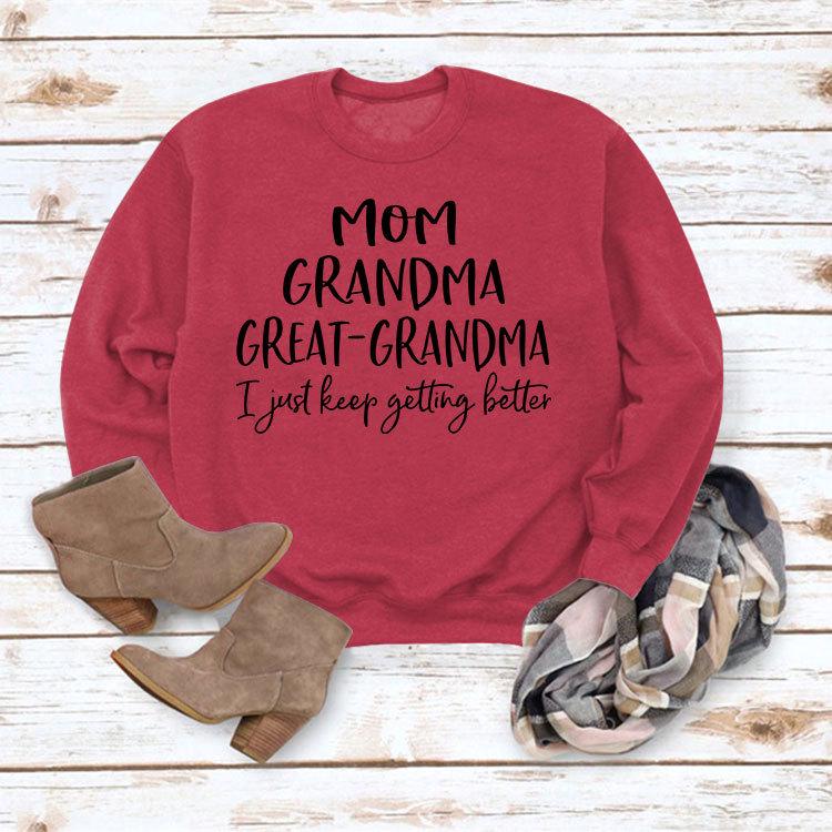 "European & American Fashion Grandma Letter Long-Sleeve T-Shirt, Autumn/Winter, Plus Size"