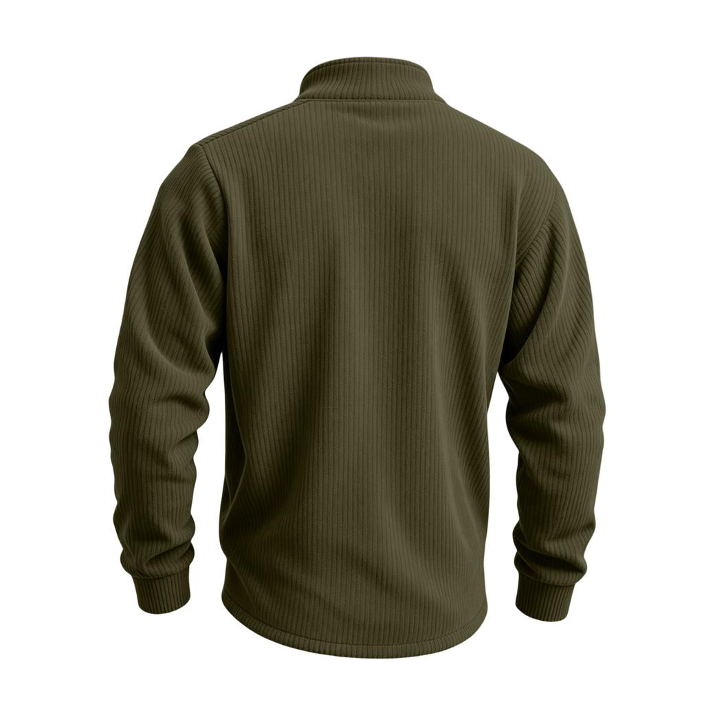 Men's Retro Corduroy Zip Cardigan with Two Pockets Casual Sweater