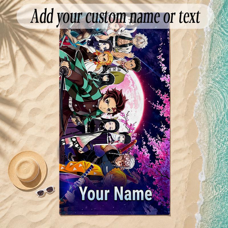 Beach TowelDemon Slayer Custom Name Text Personalized Soft Towel for Beach Pool Indoor Home Decor Gift