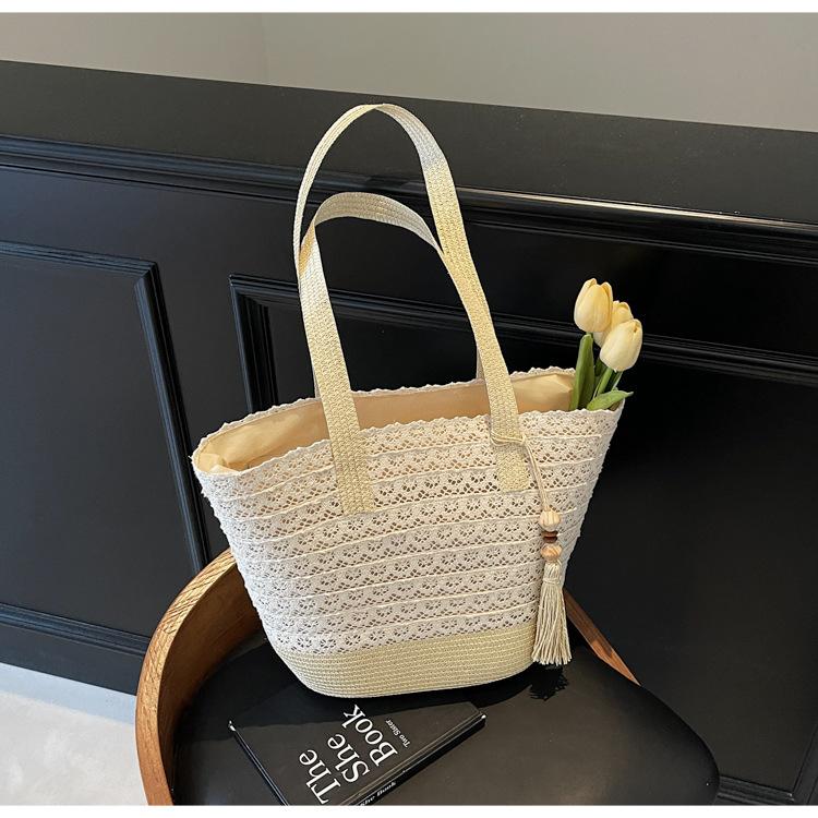 Sommer Strohtasche gewebte Tasche 2025 Strandurlaub Strandtasche große Kapazität Stroh vielseitige Schulter Eimer Tasche