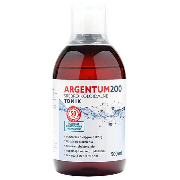 Argentum 200 Tonik do twarzy Srebro Koloidalne 50 PPM, 500 ml