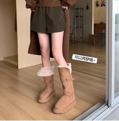 Winter New Two Wear Medium and High Snow Boots Women's Fur Integrated Casual Velvet Warm Thick Bottom Thickened Boots Warm
