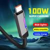 100W USB C Super Fast Charging Cable with RGB Breathing Light Type C toType C Quick Charge Cord for iPhone Huawei Samsung Xiaomi