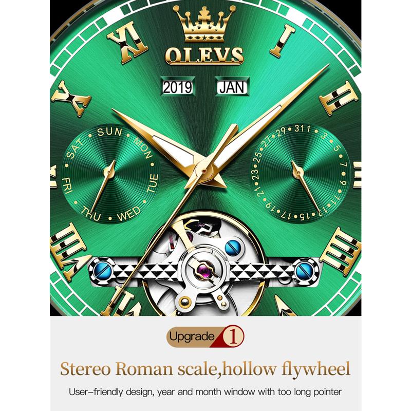 OLEVS 6607 Cu Cutie Cadou Ceas Contor mecanic Multifunctional Ceas barbatesc cu cadran mare