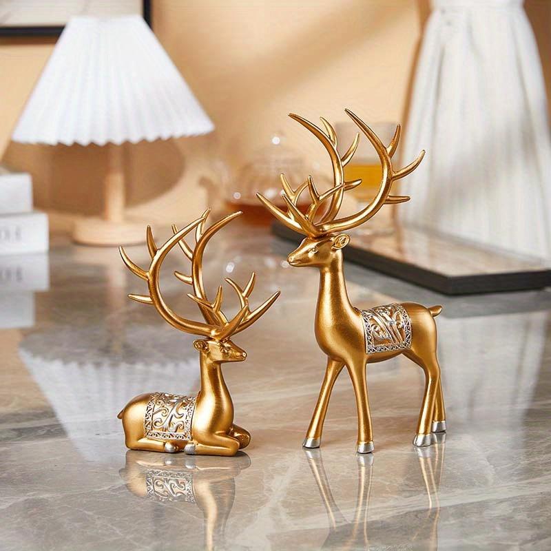 2 Stück/Set Rentier Statue Ornament, Weihnachtselch Harz Ornament, Kleine Rentier Statue, Nordischer Stil Sitzende und Stehende Elch Statue, Weihnachtsgeschenk,