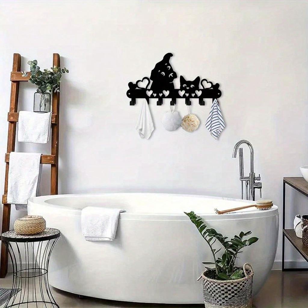 Metal Cat Dog Key Hooks 7 Hooks Decorative Wall Mounted Entryway Decor