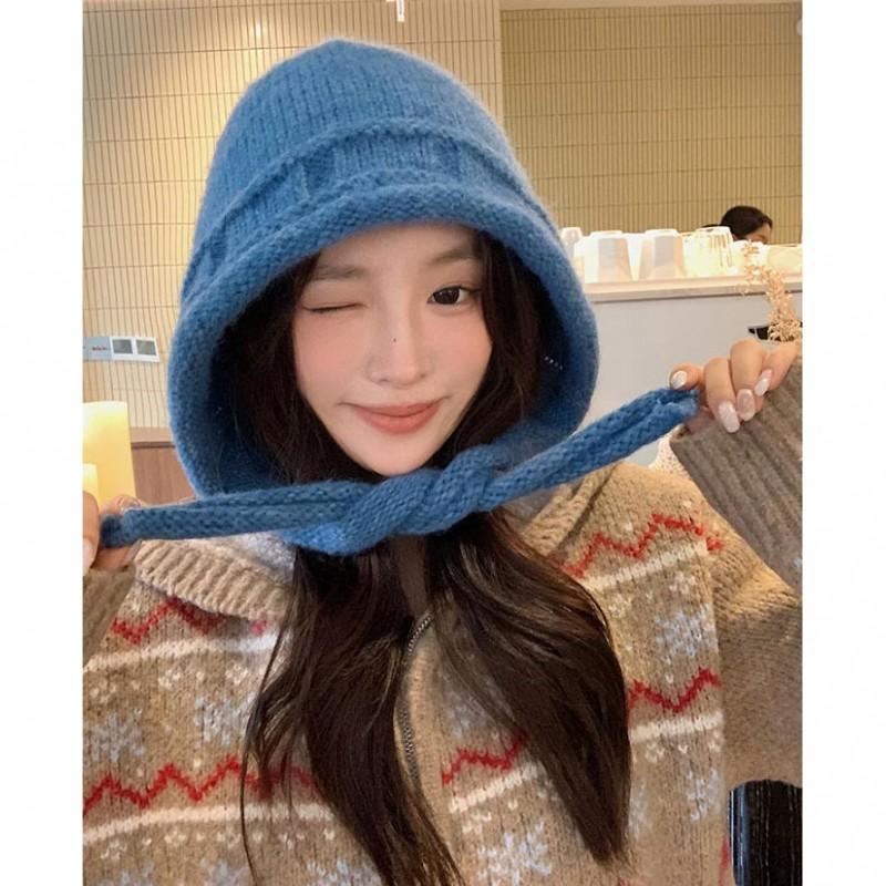 Adjustable Knit Beanie Hat Women - Oversized Warm Woolly Cap With Ear Coverage Pure Color Foldable All