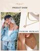 Layering Necklace for Women, Gold Plated Stainless Steel Green Zirconia Rectangle Pendant, Herringbone Chain Choker, Set 2Pcs