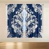 Elegant Navy Blue White Damask Pattern Curtains Drapery Soft Gray Background Luxurious Design Details Perfect Set Of 2 Made Polyester