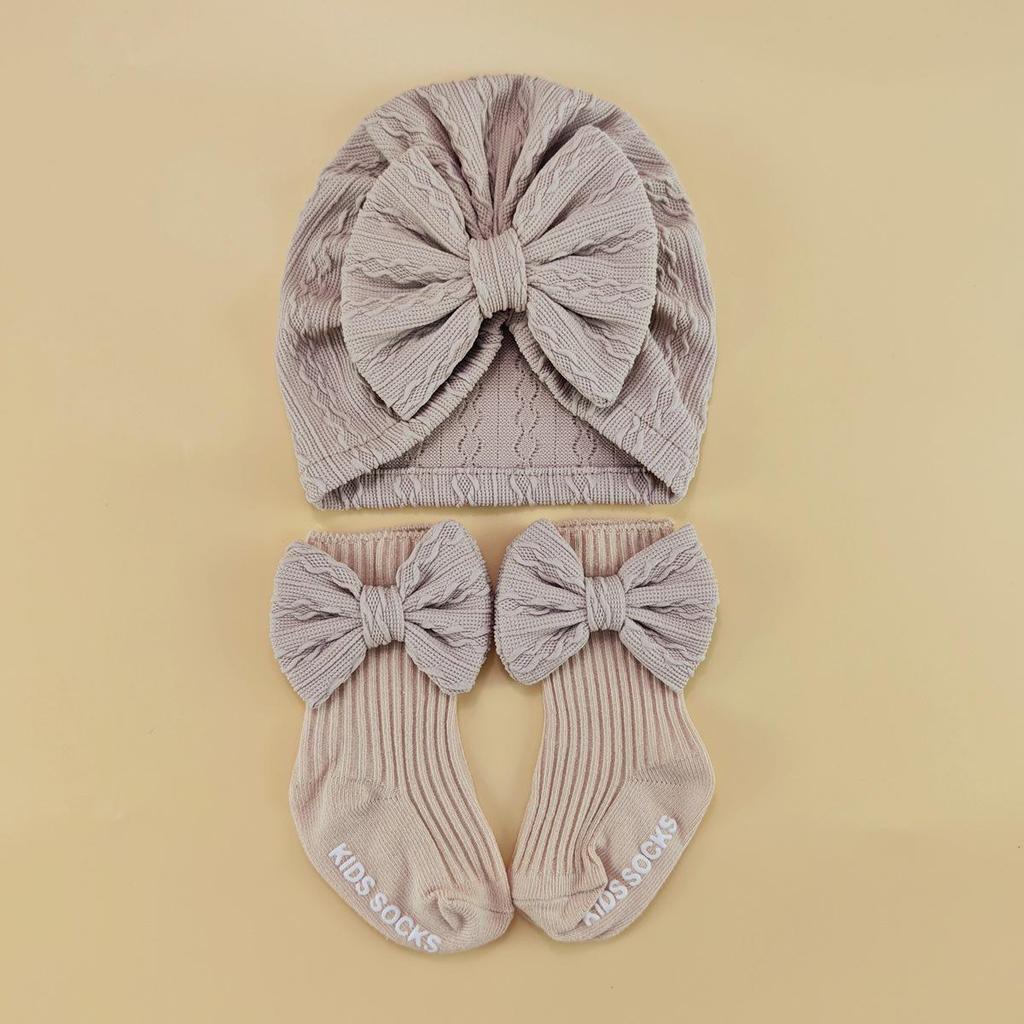 Baby Bow Headband & Socks Set - Newborn Hat & Accessory Bundle