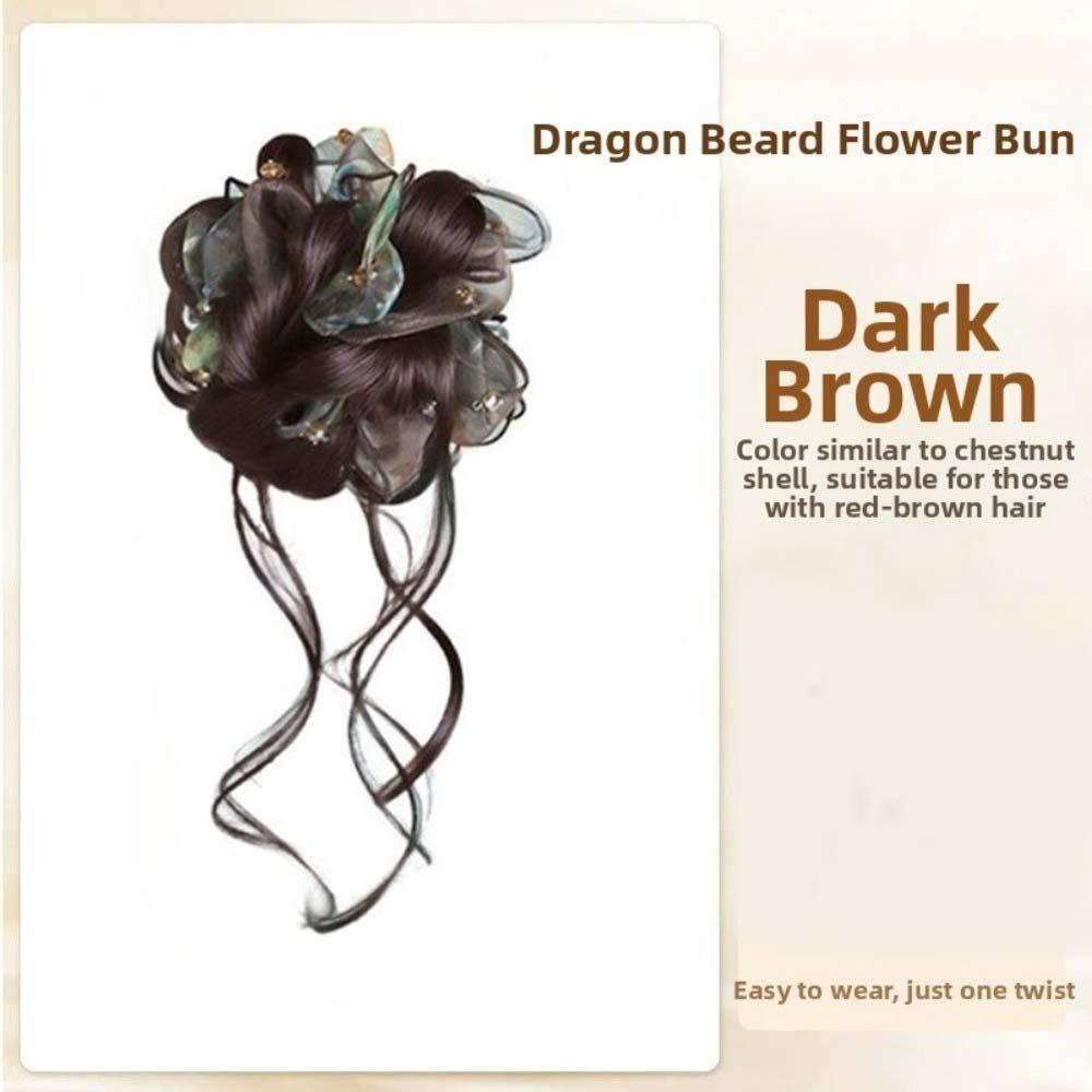 Hair Pieces Mesh Crystal Scrunchie Bun Synthetic Flower Bun Head Wig Party темно-коричневого
