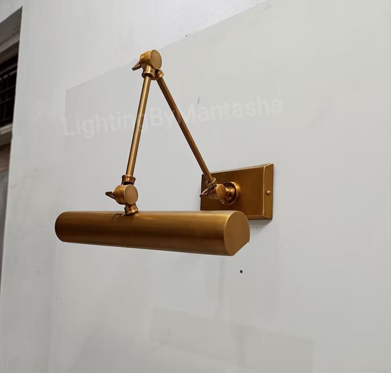 

Brass Double Library Picture Light: Adjustable 12 Wall Lamp коричневий