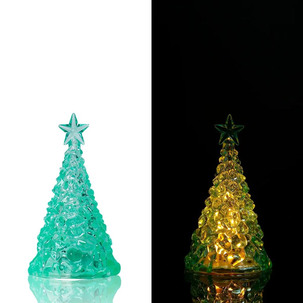For LED Glowing Christmas Tree Desktop Decorations Xmas Day Party Decor Colorful Festival Ornaments Transparent Crystal Night Li