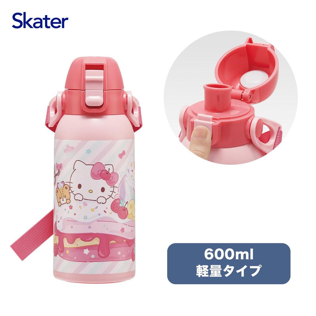 Skater Water Direct Sanrio Hello Kitty Fancy Snacks Stainless Sports Water Children's Bottle, 600ml, Drinking, & Weets, Girls', Insulated, Steel,