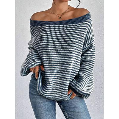 Pull rayé Automne Hiver Pulls pour Femmes Nouveautés Épaule dénudée Pull surdimensionné Tricot Pull