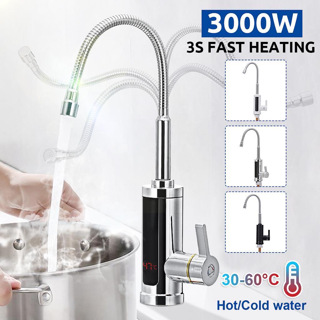 3000W 220V Kitchen Flow Electric Water Heater Instant Hot Water Heater Cold Heating Tankless Water Heater With LED