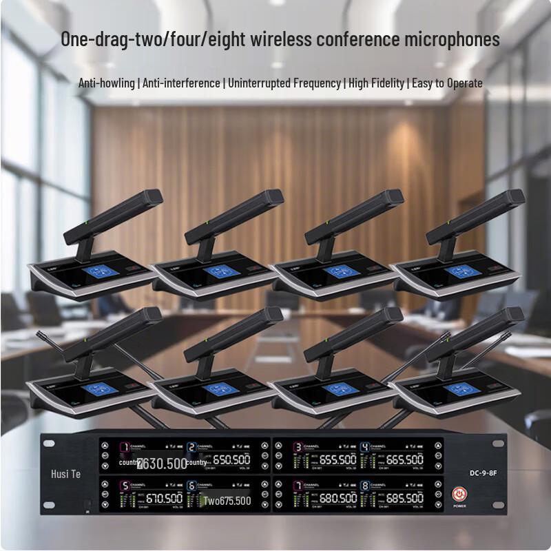 HuSiTe DC-9-8F Wireless 8-Channel Desktop Conference Microphone System (CN version)