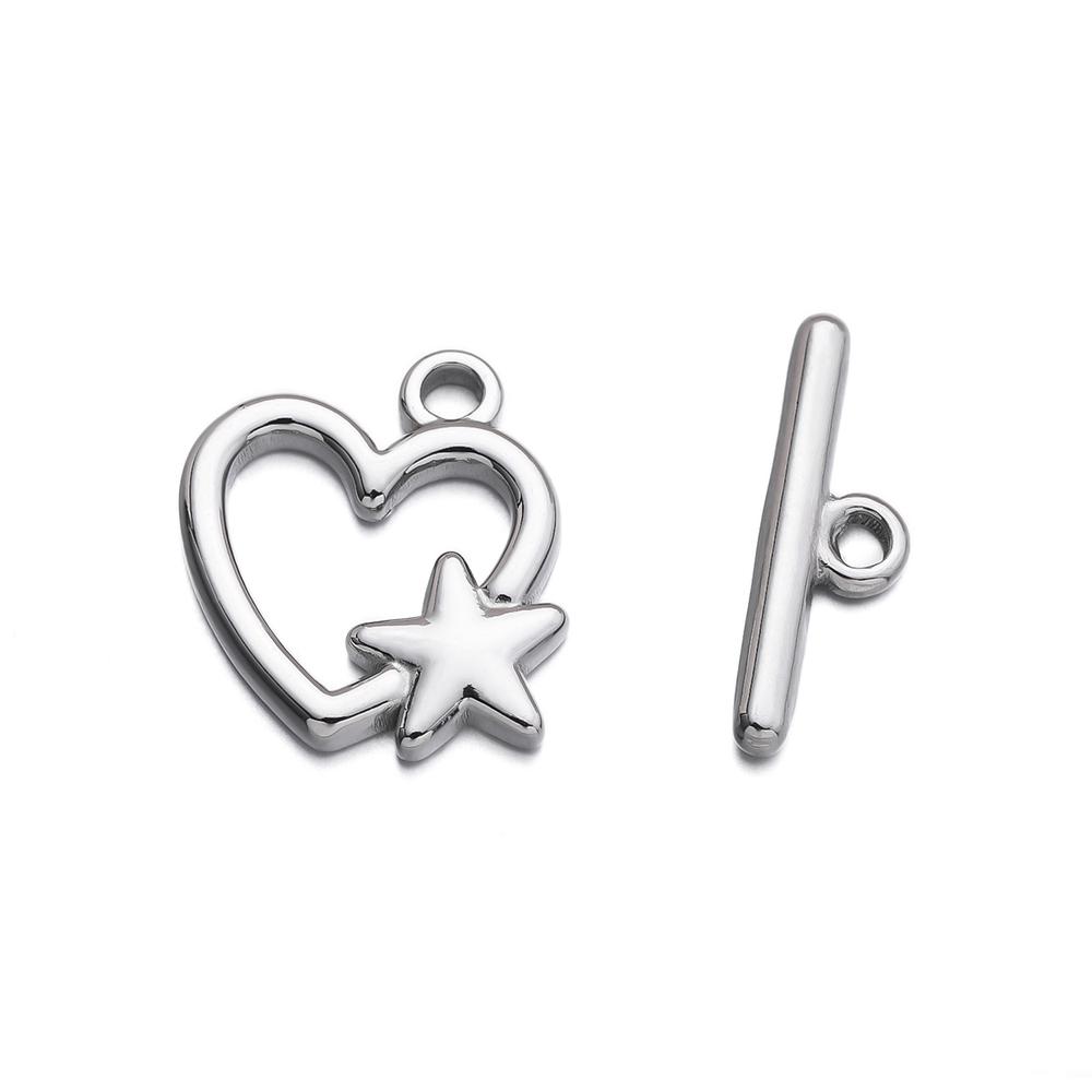 

2PCS Stainless Steel 6 Styles Heart OT Toggle End Connectors Bar and Ring Clasp Closure for DIY Jewelry Bracelet Necklace Making