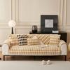Grid Sofa Cushion Thicken Plush Sofa Cover Anti Slip Leather Armrest Backrest Towel Full Package Combination Durable Versatile