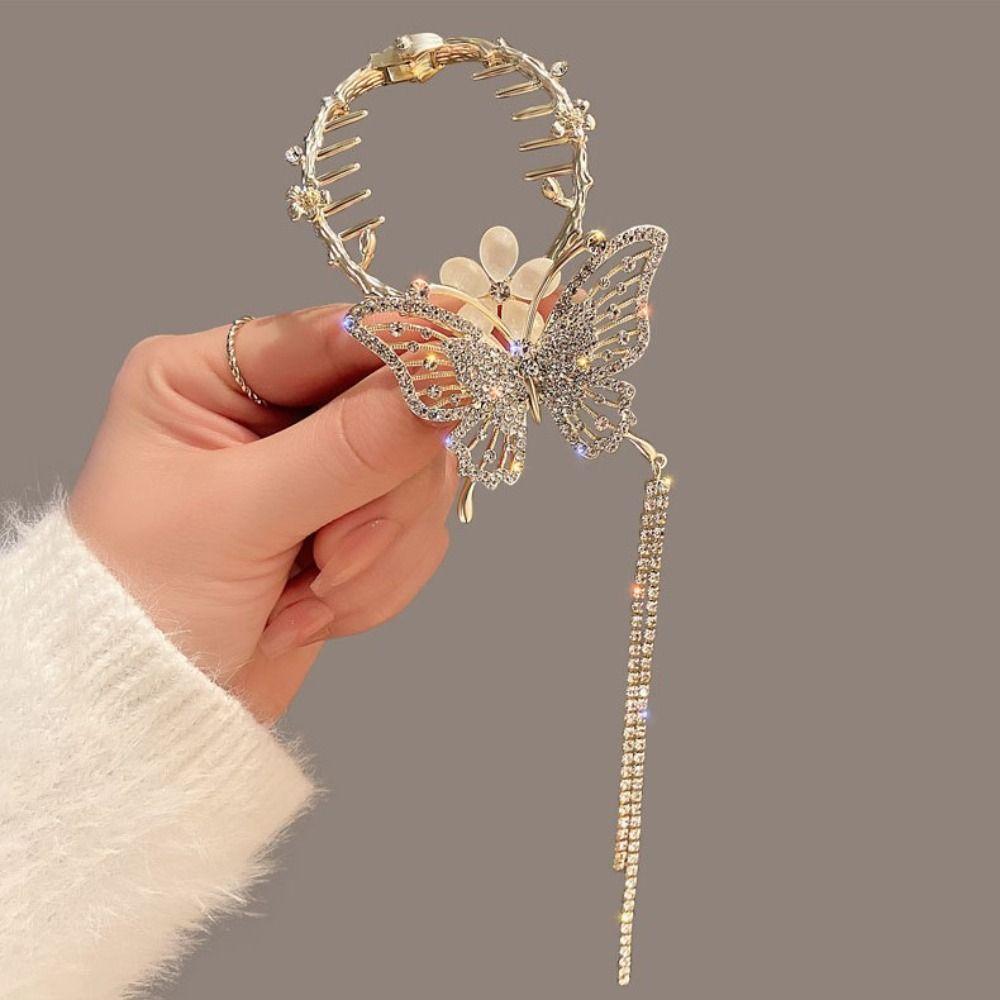 Korean Style Ponytail Buckle Flower Women Hair Claw Butterfly Pearl Hair Clip Hair Bun Fixed Clip