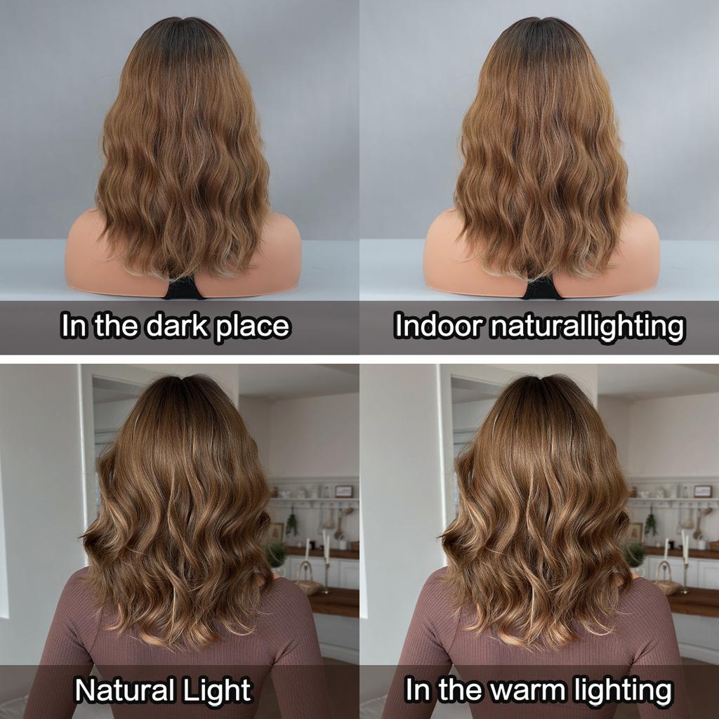 Perucă 2025 Nouă Europeană Americană Maro Gradient Medie Lungă Ondulată - Breton Complet cu Design Păr Înrădăcinat, Stil Natural Full Cap, 5 Culori Disponibile