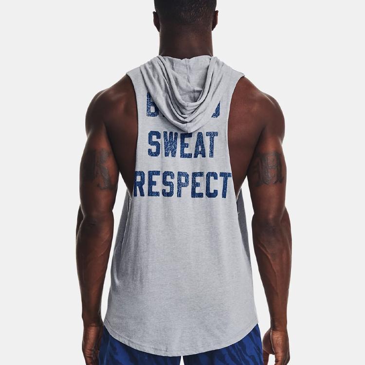 Under Armour Mouwloos Sportvest met Capuchon en Logo Print Heren Tops Heather-Grijs 1376939-035