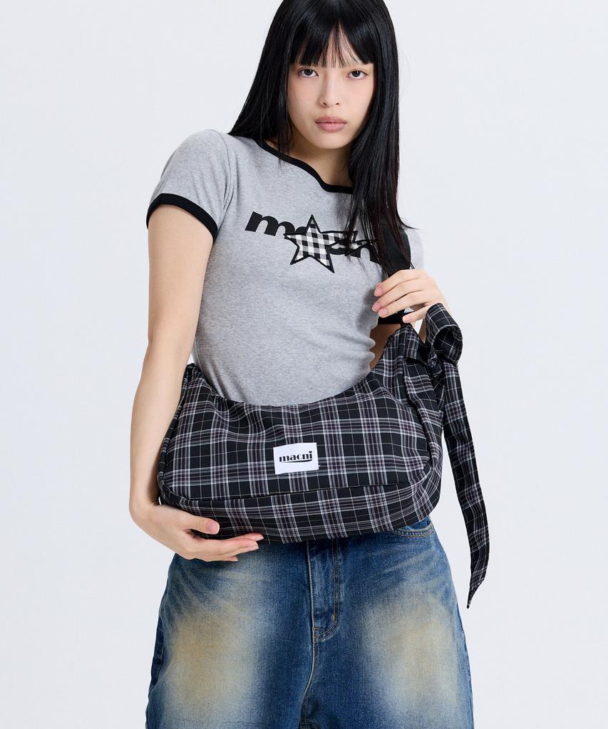 Macni Ribbon Crescent Cross Bag Black Check