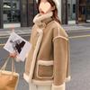 Women Thickened Loose Cashmere Patchwork Jacket Winter Solid Color Long Sleeve Warm Casual Coat Single Breasted Outerwear