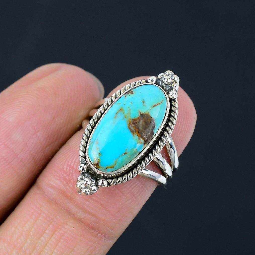 Natural Turquoise Gemstone Solid 925 Sterling Silver Trio Shank Ring For Women & Girls