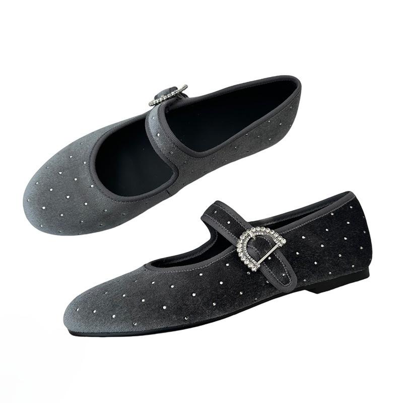 

Женские туфли-лодочки, новый ретро-дизайн, балетки на плоской подошве, с мелким вырезом, туфли Мэри Джейн со стразами 40 серый