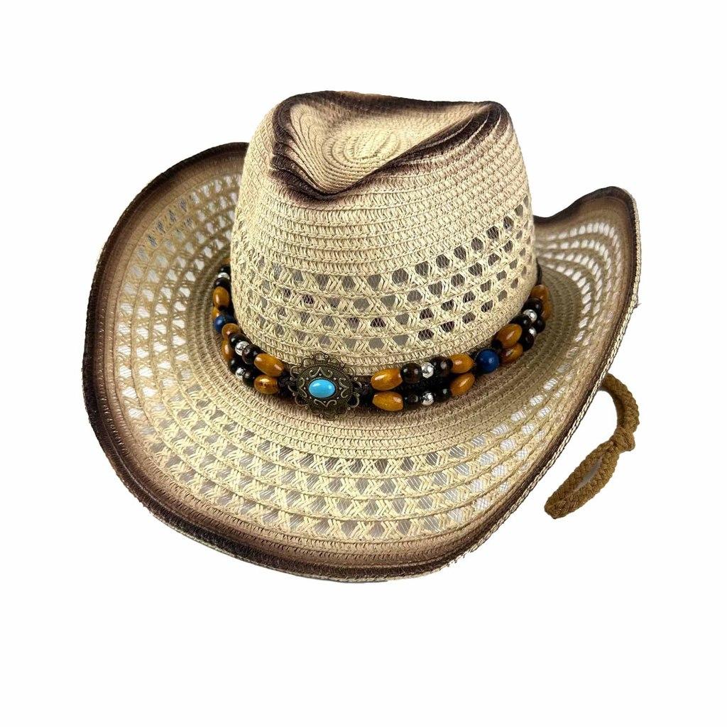 Western Cowgirl Straw Hat With Large Brim For Summer Outdoor Sun Protection