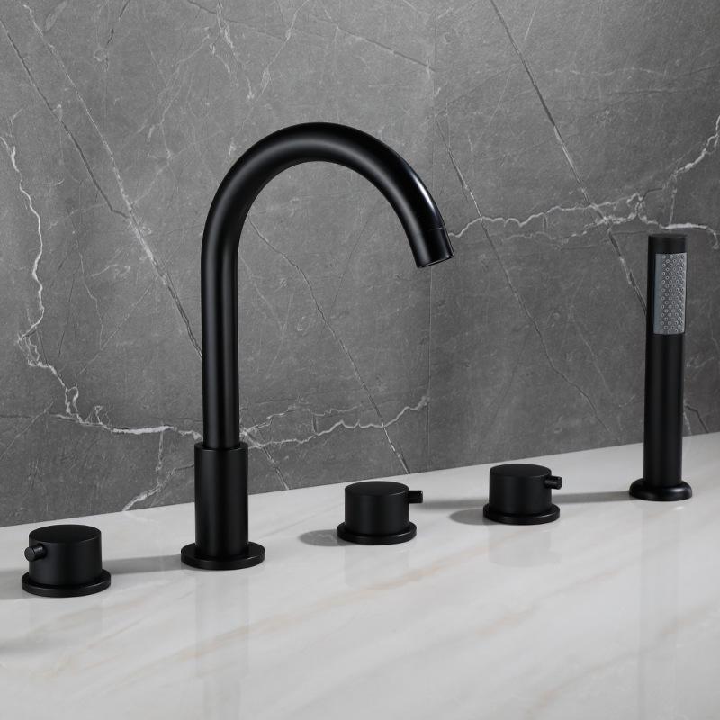 

Black All-Copper Hot and Cold Bathtub Faucet, Deck-Mounted Bathroom Mixer Valve, Five-Piece Set
