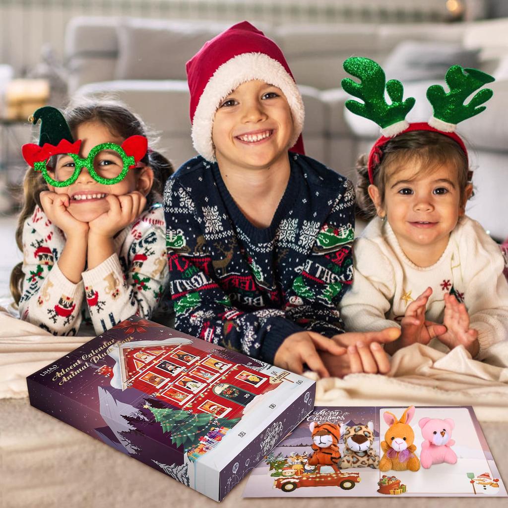 LIHAO 2025 Advent Calendar Plush Toy with Strap and Keychain for Christmas Gift for Countdown Christmas Ornament for Christmas Decoration Girls,