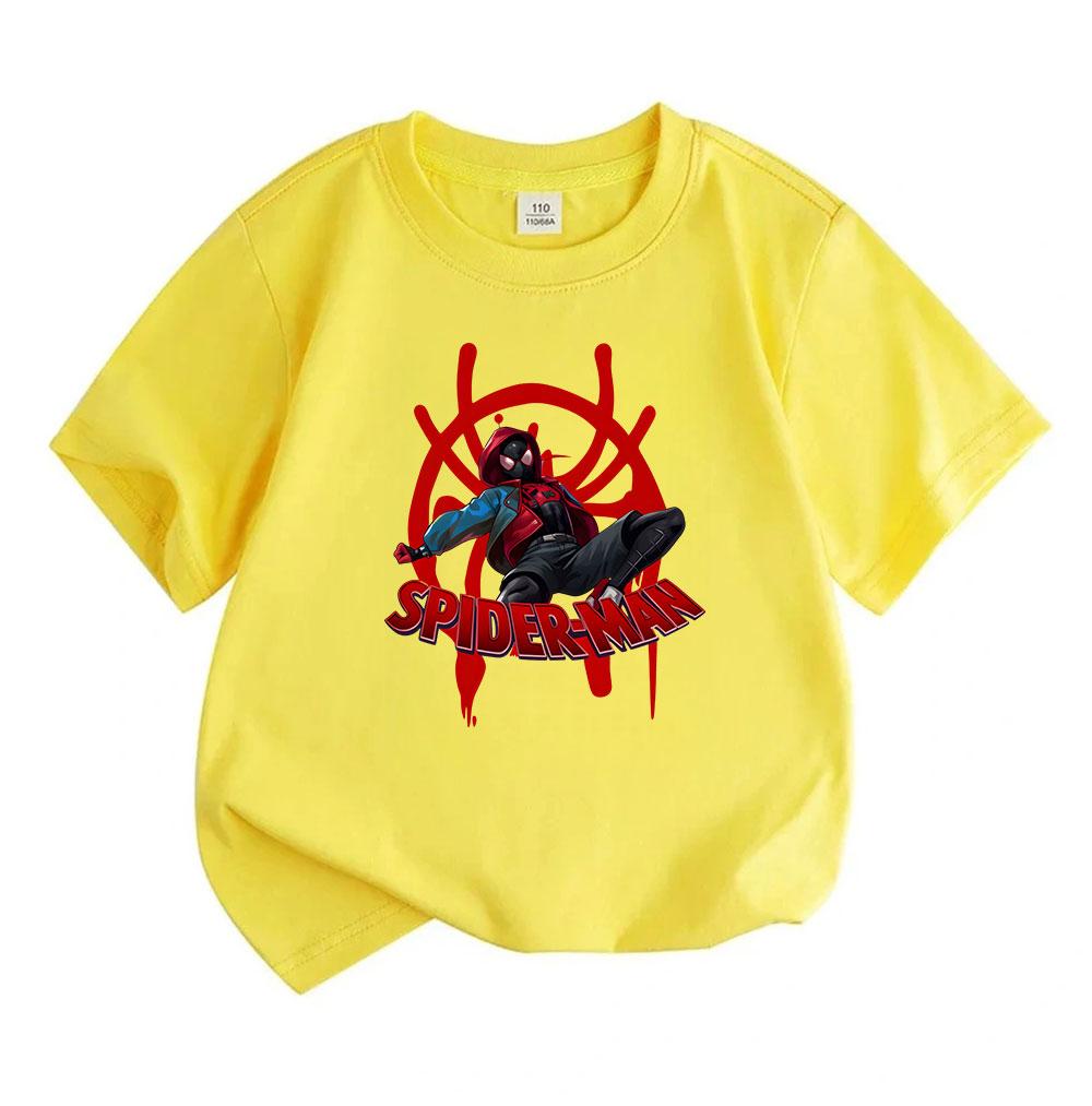 Kids Boys Girls Crew Neck Short Sleeve 100% Cotton T-Shirt, Cool Spider Hero Character Print Casual Loose Soft Tee Top for Daily Wear Outdoors Activit