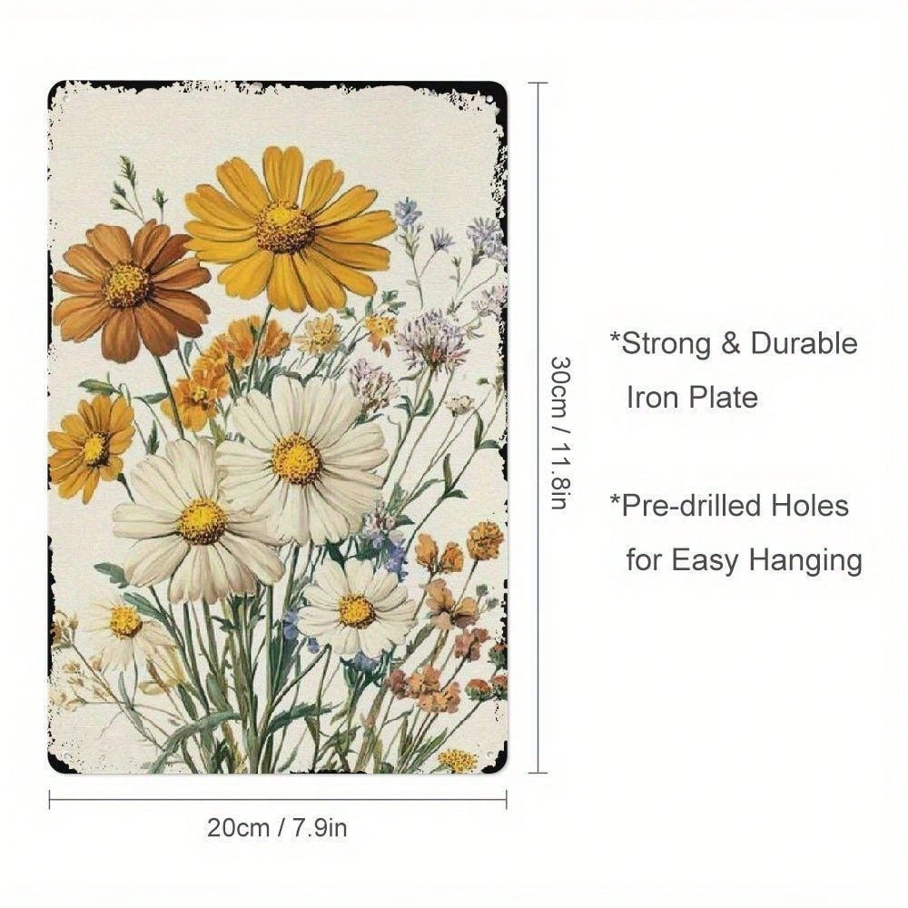Retro Daisy Sunflower Metal Tin Sign Kitchen Wall Decor Farmhouse Art