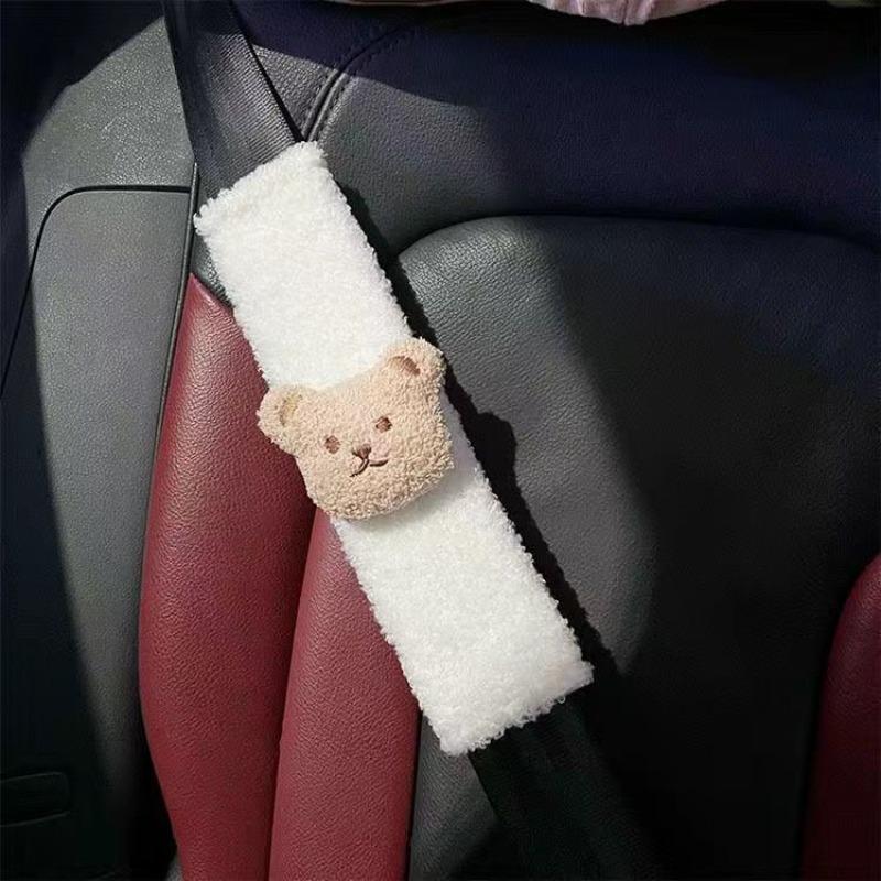 Cute Cartoon Car Seat Belt Shoulder Protector Little Bear Doll Car Interior Seat Belt Protector Plush Car Accessories Interior