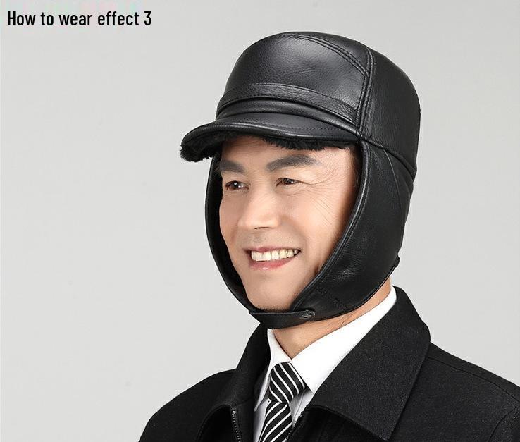 Ανδρικό Χειμερινό Καπέλο από Γνήσιο Δέρμα με Προστασία για τα Αυτιά και Βελούδινη Επένδυση για Ηλικιωμένους