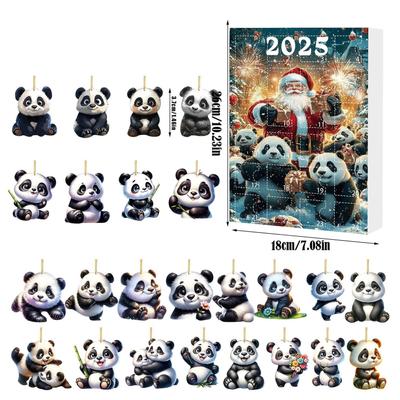 Christmas Panda Advent Calendar 24pcs 2D Panda Ornament Christmas Tree Panda Toy Pendants Panda-Themed Countdown Calendar