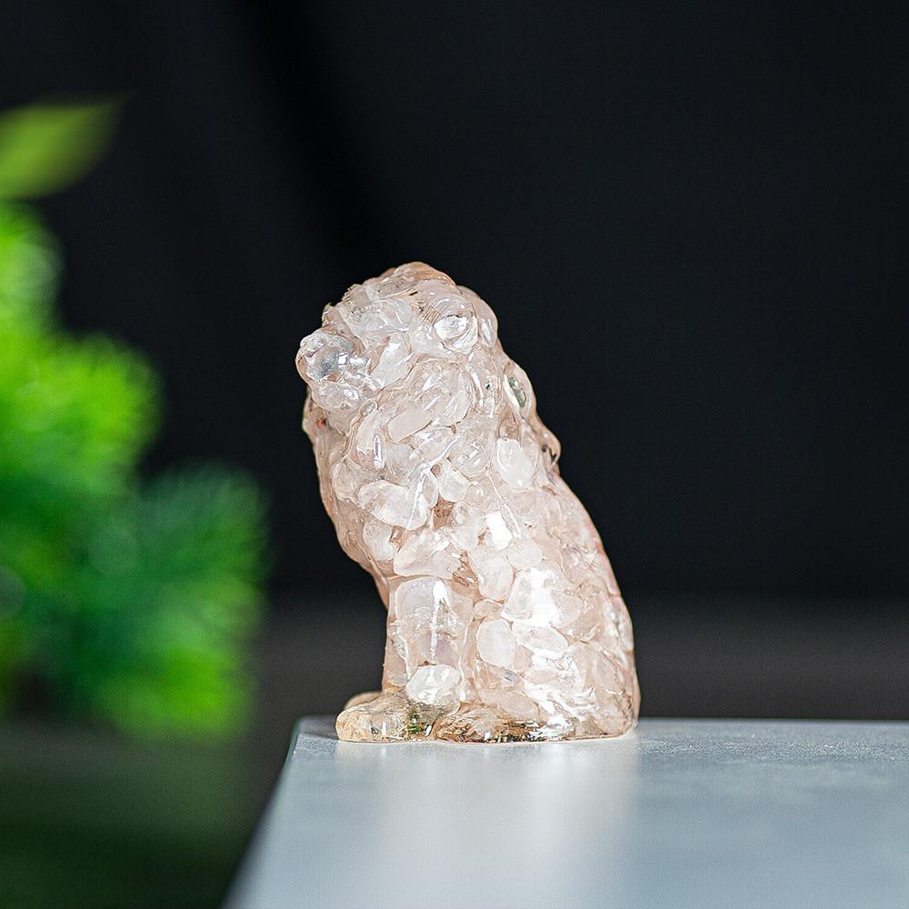 Löwenfigur aus Kunstharz und Kristall für die Dekoration von Zuhause oder Büro, gefertigt aus natürlichem Wasserkristall