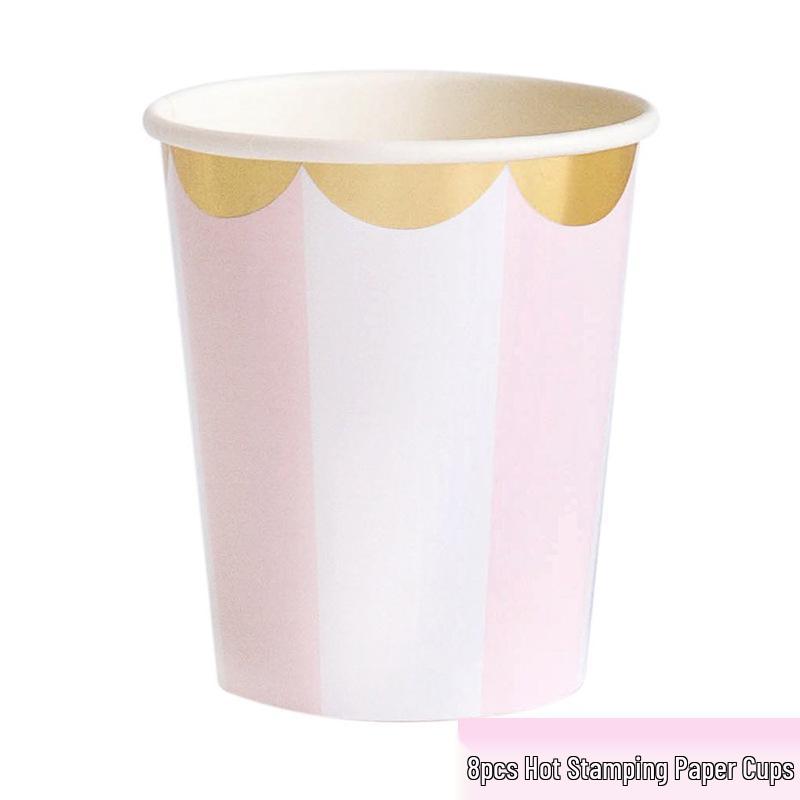 Pink Striped Paper Plate & Cup Set for European/American Afternoon Tea